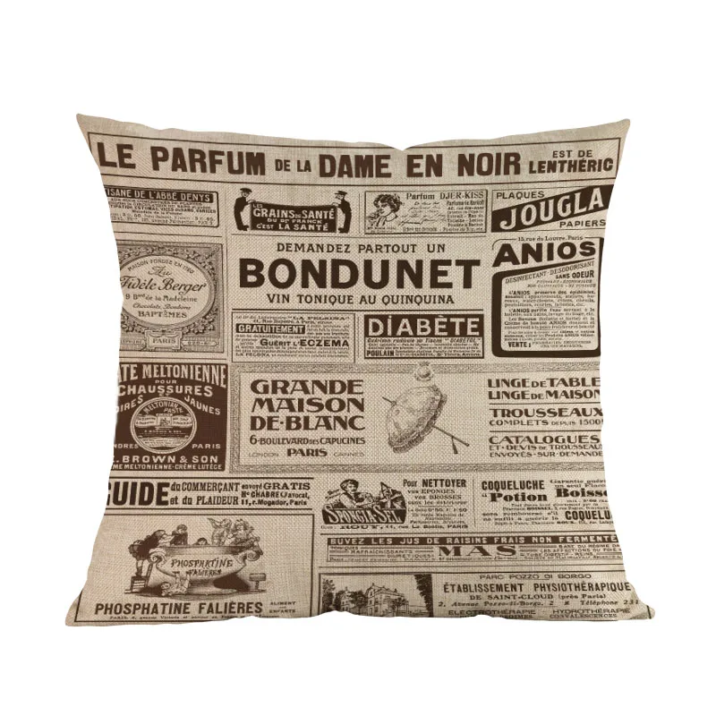 Наволочка в Западном ретро стиле с винтажными газетами рестораном