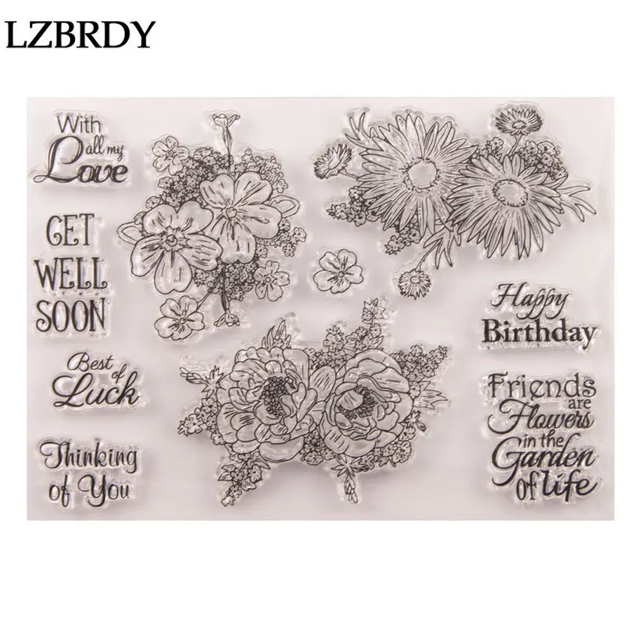 1 лист красивый цветок с днем рождения любовными буквами прозрачные резиновые