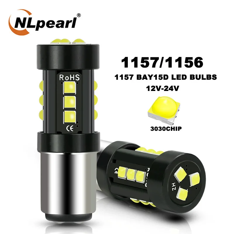 

NLpearl 2x Signal Lamp 1157 BAY15D P21/5W Led Brake Bulbs 3030SMD 1156 BA15S P21W Led Bua15s PY21W Car Turn Signal Lights 12-24V