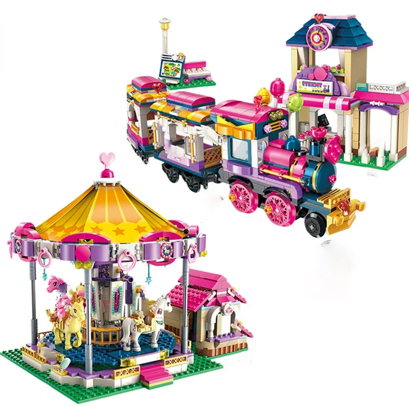 

Friends Holiday City Amusement Park Carousel Roller Coaster Building Blocks Kit Bricks Classic Model Kids Girls Toys Gift