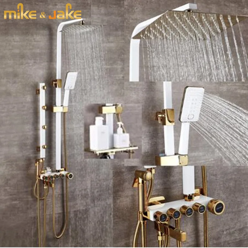 Роскошный набор для душа в ванную комнату белый и золотистый душ с биде полкой