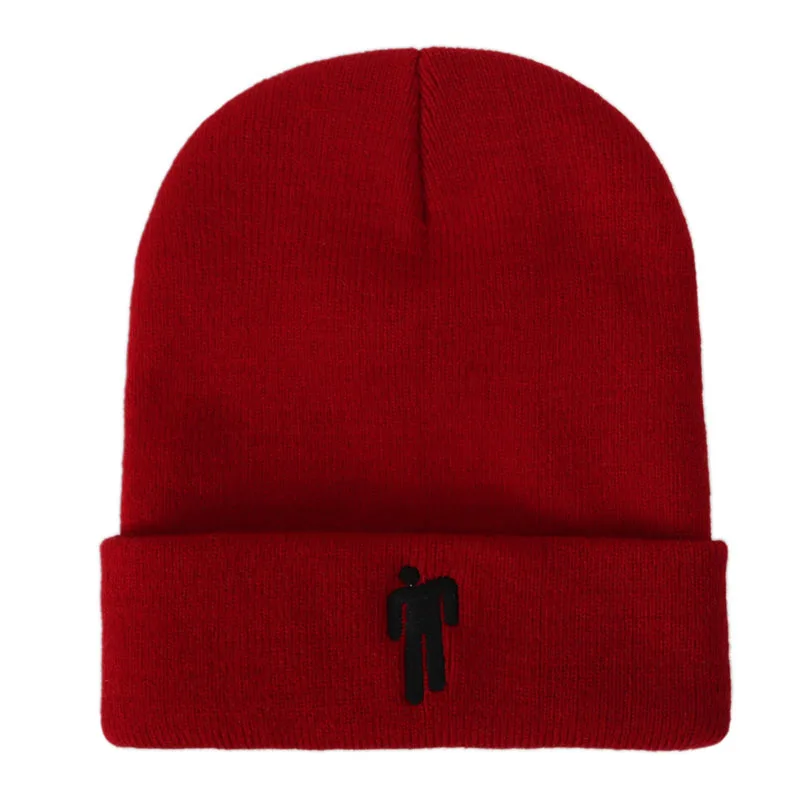 Black Red Billie Eilish Beanie шапка для женщин и мужчин, вязаное, тёплое, зимнее, однотонное, хип-хоп, повседневное, с манжетами, широкий берет-Боб - Цвет: Black Red