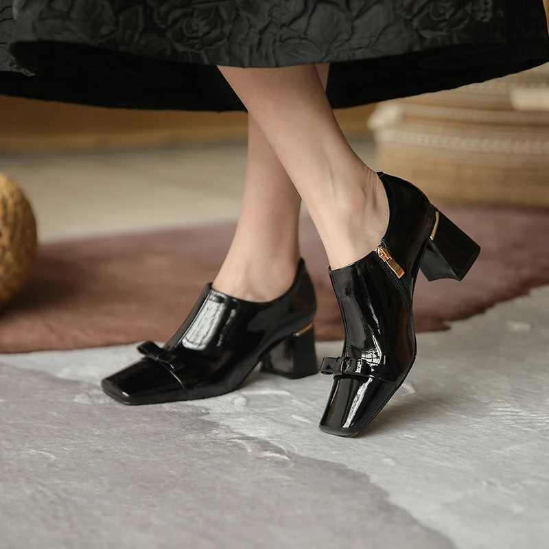 

MoonMeek 2021 Genuine Leather High Heels Women Fashion Square Toe High Heels Party Shoes Spring Autumn Ladies Pumps
