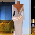 Роскошное вечернее платье с длинным рукавом и жемчугом, сексуальные вечерние платья с V-образным вырезом, наряд для конкурса Дубая, Ближнего Востока