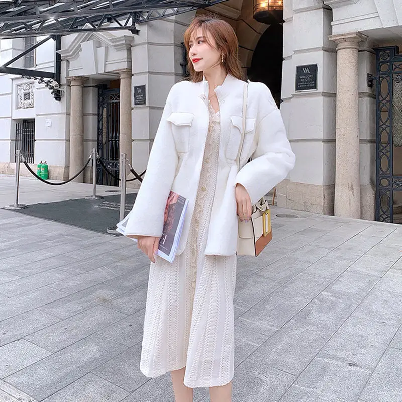 

2021 Spring Autumn New Women Korean v collar Lace Dress Elegant Casual Slim High Waisted Knee-length Women's Dresses Y286