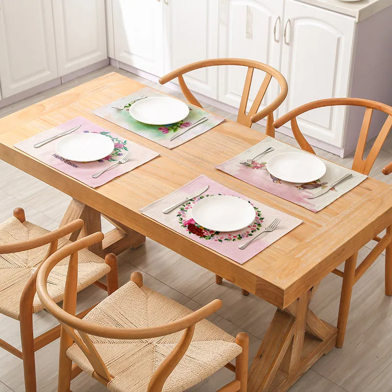 

Easter Tableware Mat Cute Bunny Eggs Printed Waterproof Placemat For Dishes Kitchen Napkins On The Table Decoraction 32*42cm 1pc