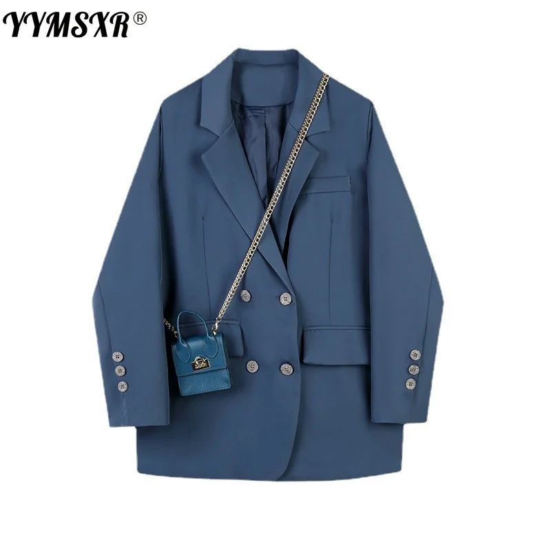 

Women Suit Office Jacket 2021 New Autumn and Winter Korean Version Loose Double Breasted Ladies Blazer Elegant High Quality