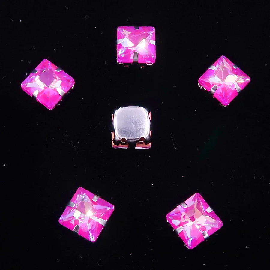 A25 Fuchsia AB Серебристая металлическая коготь 50 шт./пакет с радужными или желейные АБ стекло с украшением в виде кристаллов 8mm квадратной формы шить стразы кристаллы Одежда «сделай сам» - Цвет: A25 Fuchsia AB