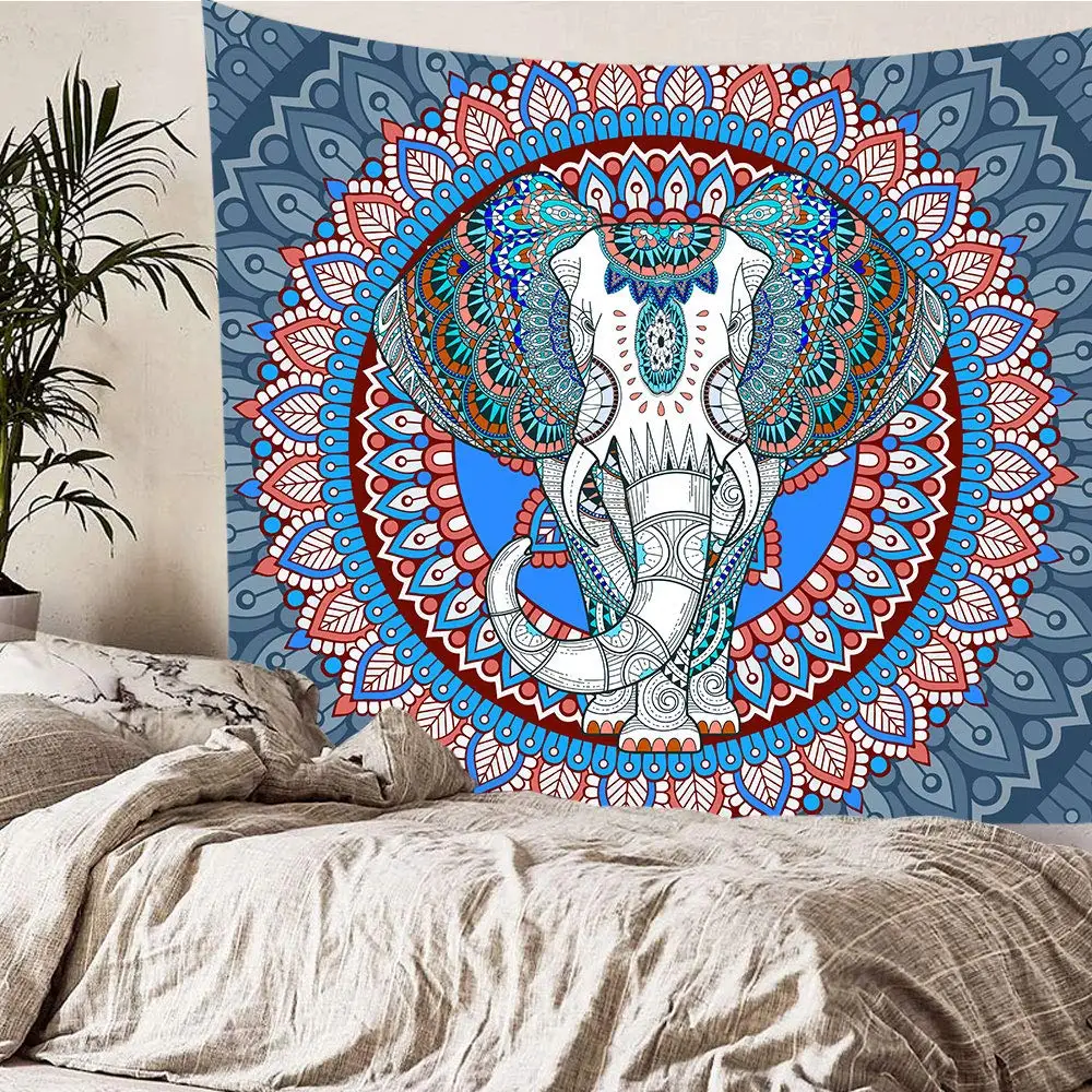 Этнический Слон Синий Серый настенные гобелены индийские гобелены|Декоративные
