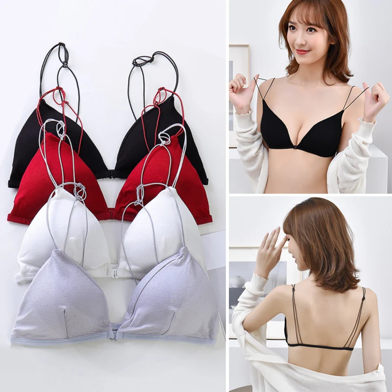 Women Bra Front Closure Underwear Comfort Bralette Triangle Cup Spaghetti Strap French Style Seamless Bras Special 2021 New | Женская