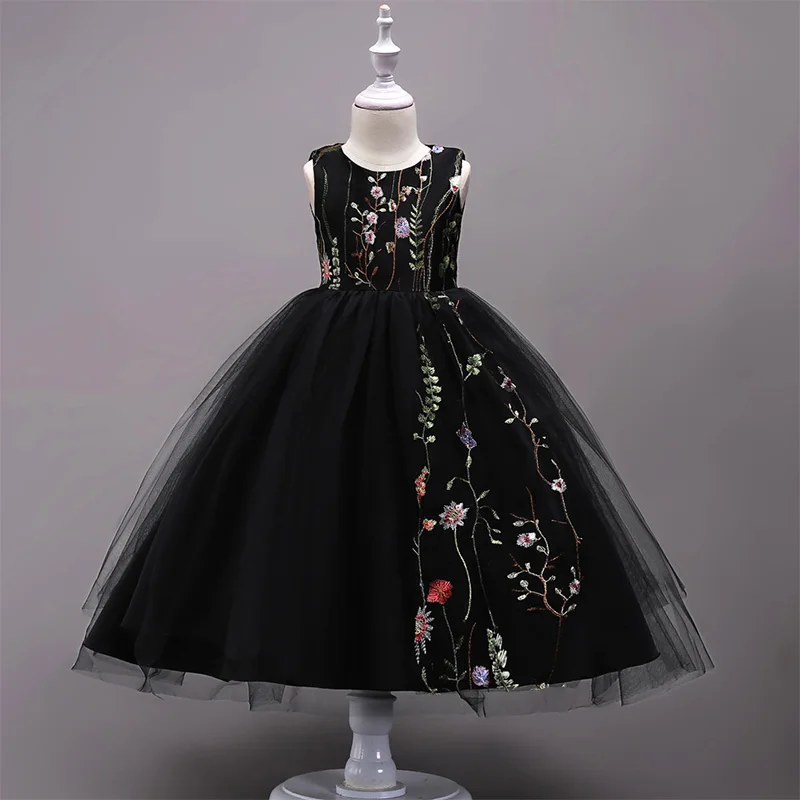 

Skyyue Girl Pageant Dress White Pink Black Tulle Flower Girl's Dresses for Wedding Communion Gowns O-neck Embroidery 2019 825
