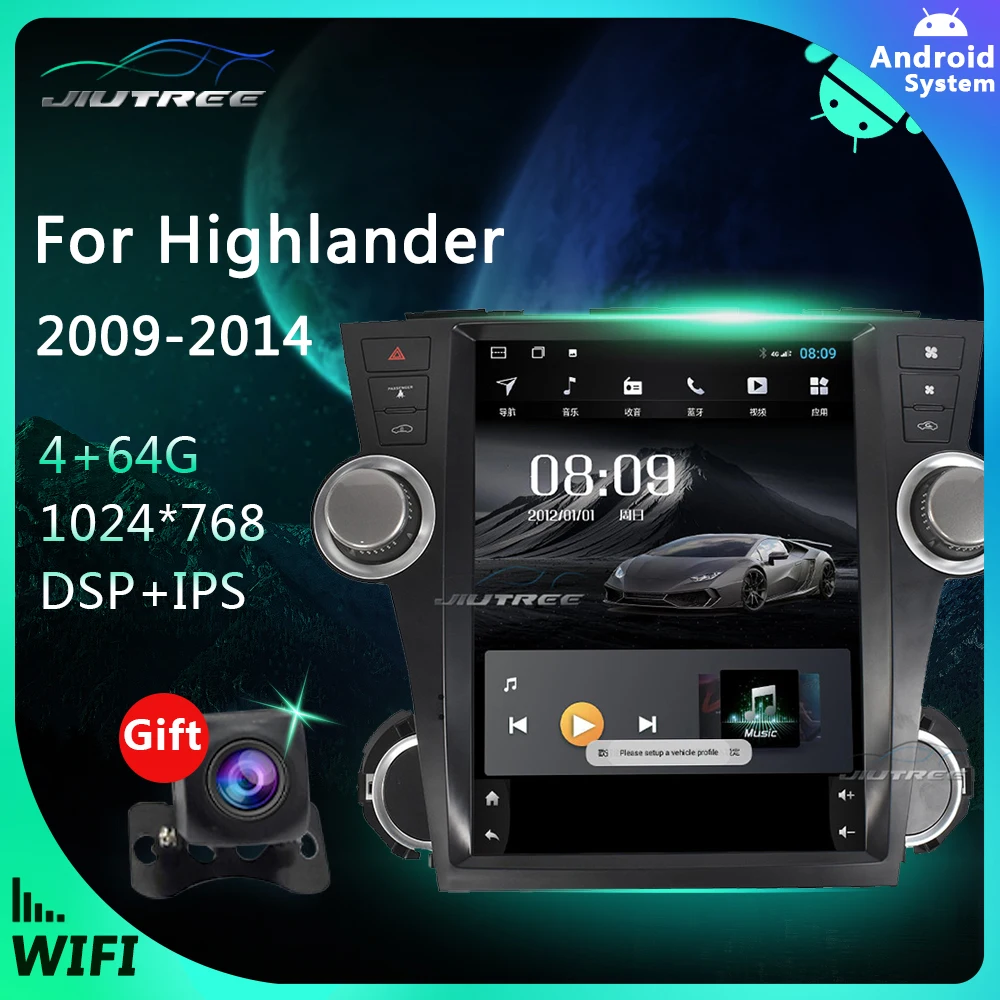 Автомобильная Мультимедийная магнитола 2DIN Android для Toyota Highlander 2009 2014 Tesla Style
