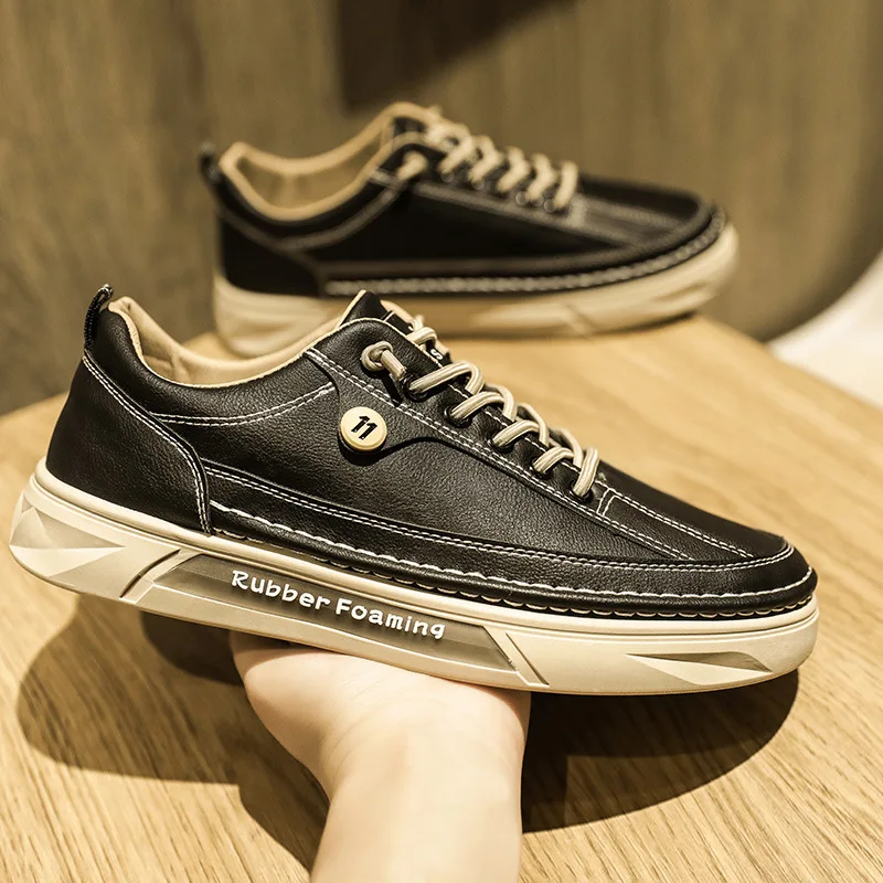

2021 Men Leather Casual Shoes Spring Autumn New Designer Fashion Lace-up Loafers Men Leather Flat Shoes