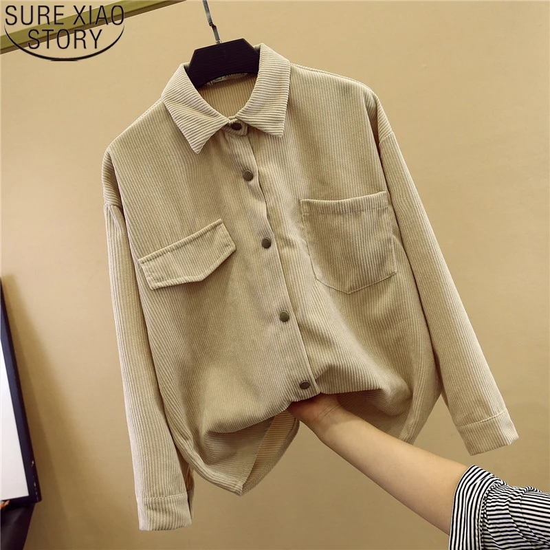 

Винтажное пальто, женская Вельветовая куртка с длинным рукавом, однобортный Женский Повседневный Свободный Топ, женская блуза, осенняя оде...