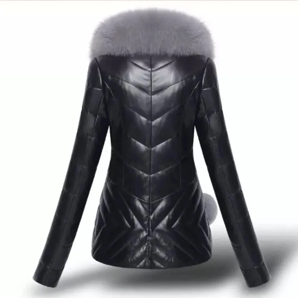 Luxury Black Faux leather Jacket Woman Winter fur Coat From Artificial Faux Mink Fur Coat Female Slim Oversize Fur Collar Coats enlarge