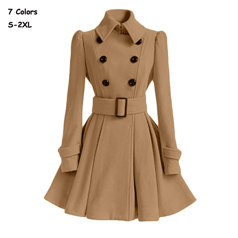 

Fashion 2020 Women Autumn Winter Clothing Coats Long Slim Skirt Coats With Belt Casual Double Breasted Outerwear Female Tops