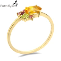 bk colorful natural crystal rings for women 9k genuine gold 585 simple luxury multicolor personality party jewelry female gifts