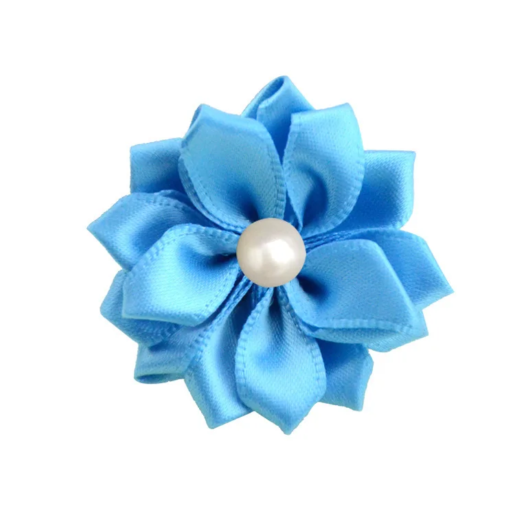 blue Nishine 1," 10 шт./лот 16 Petaled атлас с розочками лента цветы с жемчужной кнопкой используется для повязка на голову" сделай сам "заколки аксессуары для волос - Цвет: blue