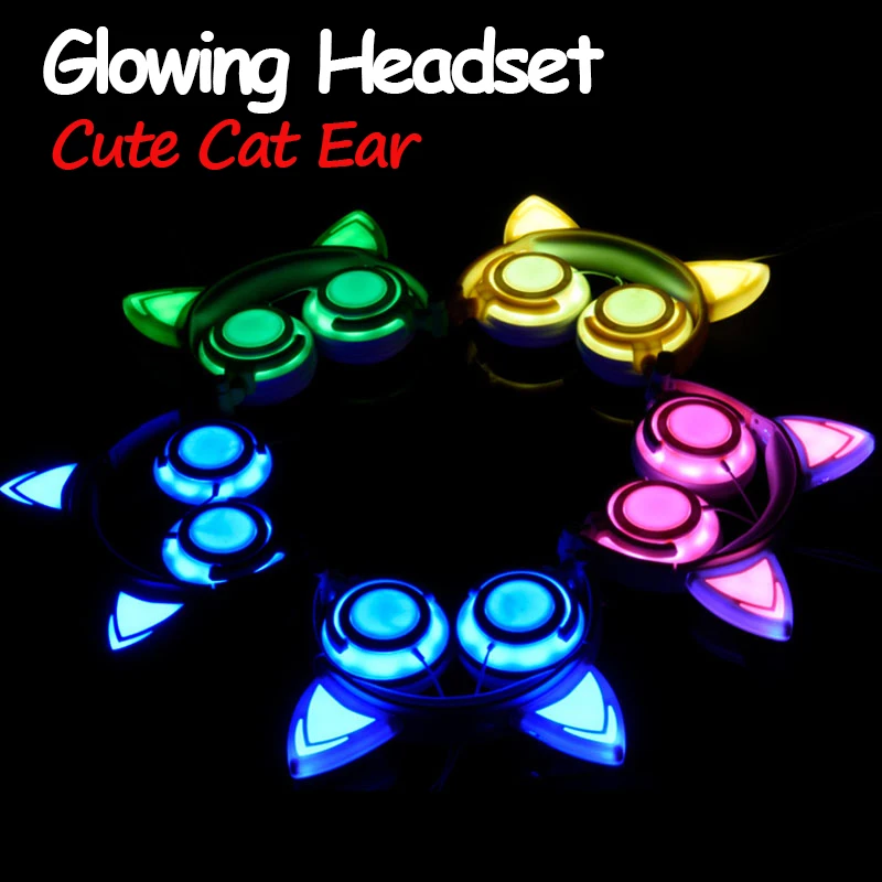 Симпатичные наушники с кошачьими ушками гарнитура со светодиодной подсветкой