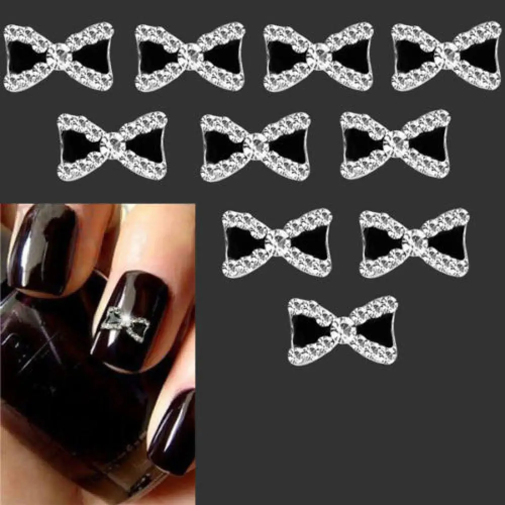

50% Hot Sale 10 Pcs 3D Rhinestone Bowknot Bow Nail Art Tips Decoration Manicure Tools
