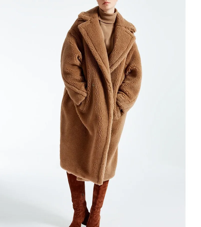

2020 New Solid Fashion Trend Lamb Fur Coat Long Thick Single Button Winter Woman Jacket