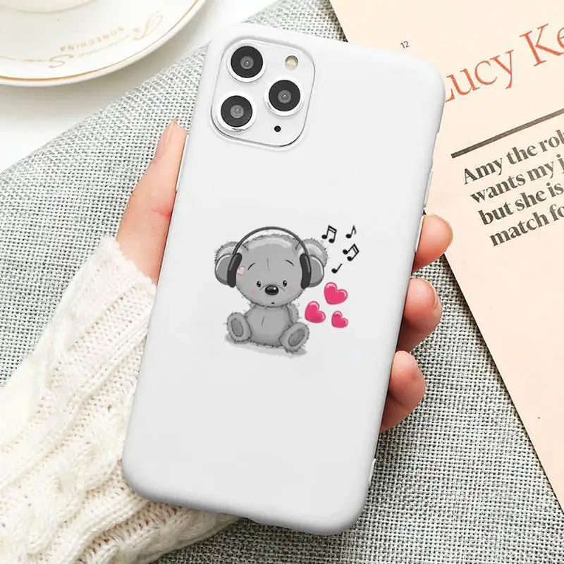 

Music loving animals cute Phone Case Candy Color for iPhone 6 6S 7 8 11 12 XS X SE 2020 XR mini pro Plus MAX funda