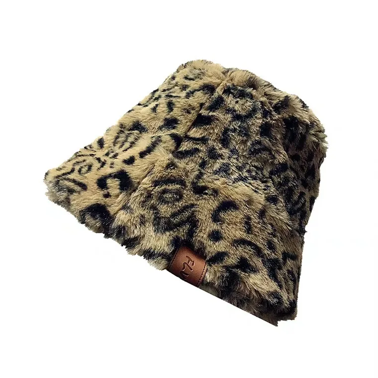 

Winter Faux Fur Plush Bucket Hats Cow Leopard Print For Women Outdoor Warm Hat Soft Velvet Fisherman Cap Lady Fashion Panama