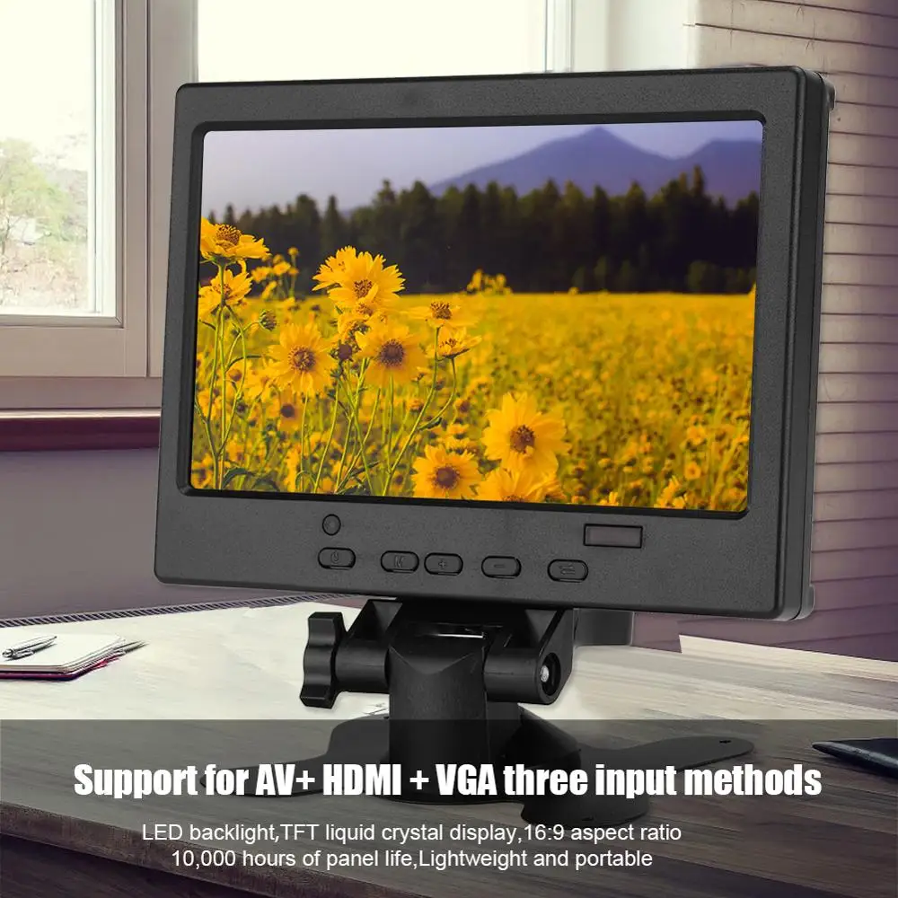 7 дюймовый монитор Портативный многофункциональная Дисплей HDMI/VGA/AV Вход 16:9 ЖК для