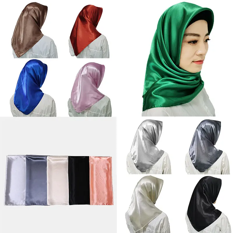 

Silk Satin hijab scarf islam shawl head wraps Ethnic Headscarves Headscarves Large Squares Muslim Scarves Plain Hijabs 90x90cm