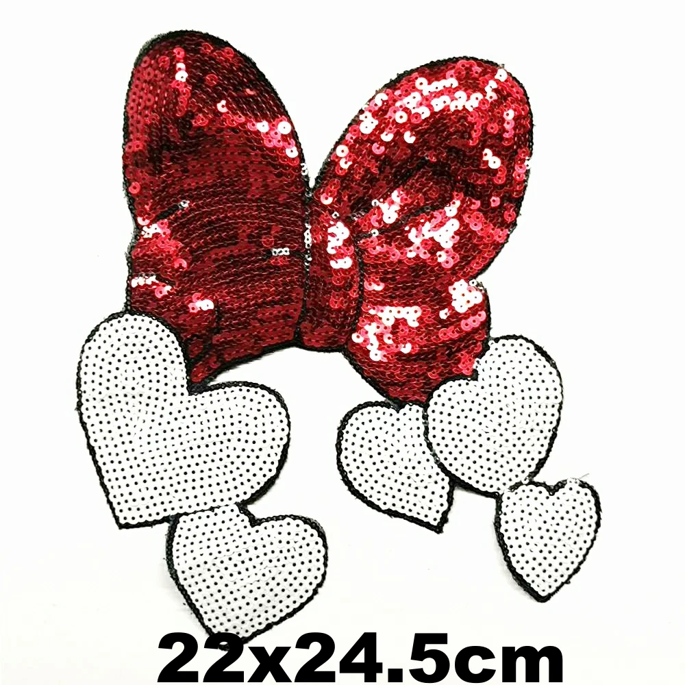 

large embroidery big bowknot love heart patches for clothing DO-3388