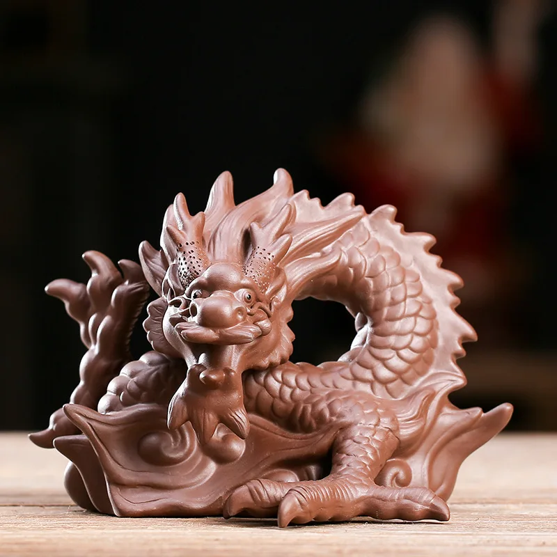 Фигурка китайского талисмана Zisha Xianglong Qilin необработанная руда фиолетовый песок