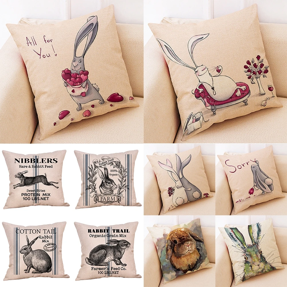 

IMIXLOT Spring Easter Pillow Covers Cases Decorative Cushion Sofa Rabbit Pattern Printing For Home Living Room Seat Bedroom