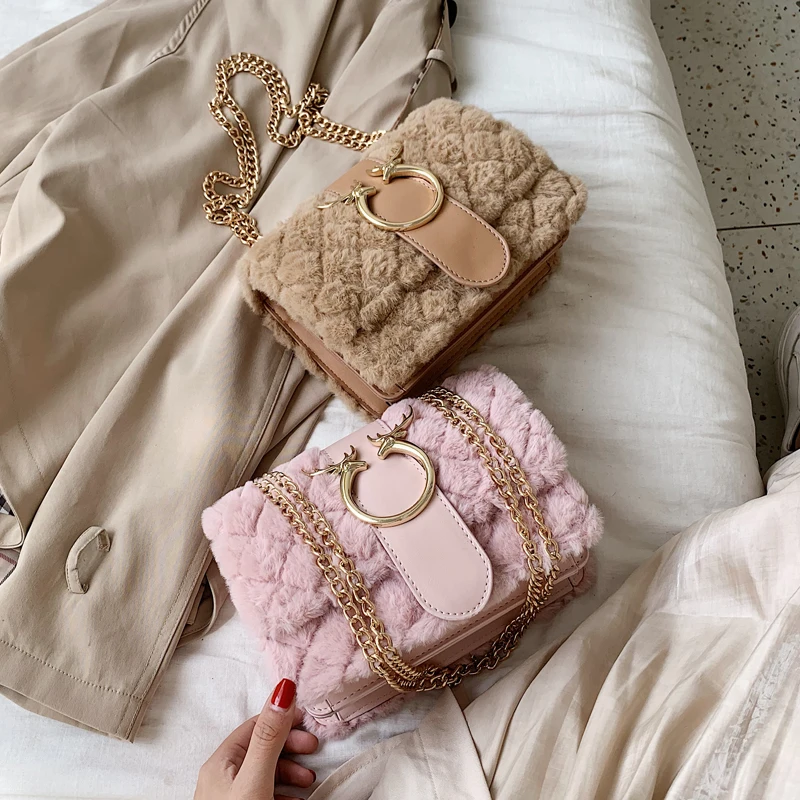 Женская зимняя мягкая Наплечная Сумка из искусственного меха клетчатая плюшевая