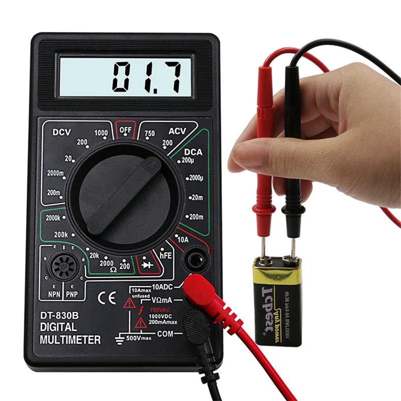 

DT830B Digital Multimeter AC/DC LCD Mini Voltmeter Ammeter Ohm Tester 750/1000V High Safety Electrical Handheld Meter with Probe