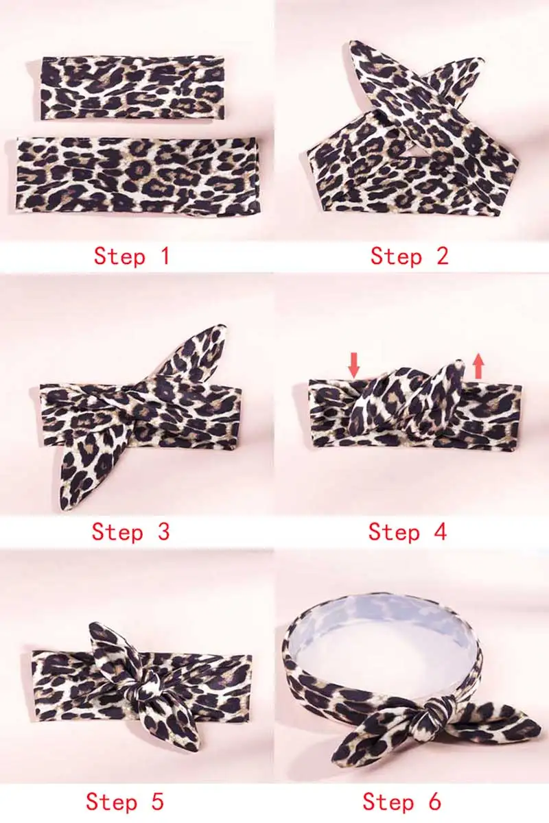 

CN Mom and Baby Fashion Flowers Pattern Bunny Ears Elastic Hairband Cute Leopard Print Knotted Headband Photography Props
