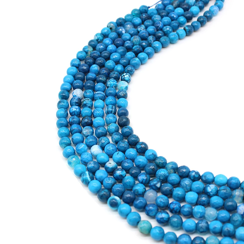 

Natural Faceted Blue Agates Stone Loose Round Spacer Beads Strand 15" 6 8 10 12MM Pick Size For Jewelry Making DIY Bracelet