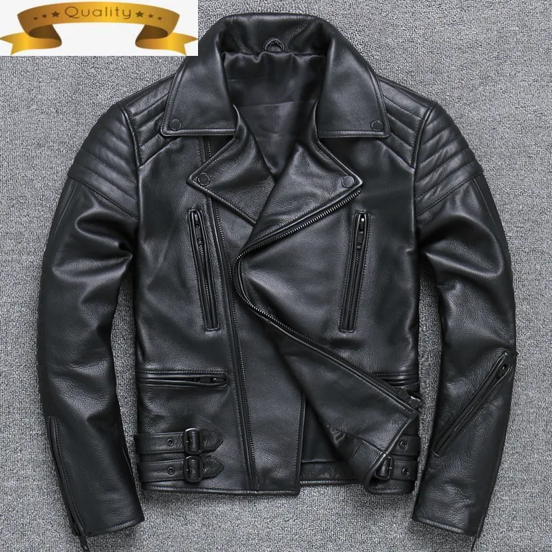 

100% Leather Jackets Men Cow Leather Coat Men Clothes Long Sleeve Short Slim Jacket Style of Moto&Biker Plus Size Y-002