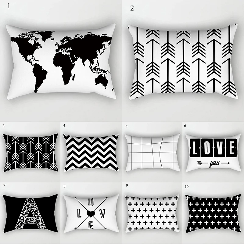 

Black White Geometric Cushion Cover Home Decor Velvet Map Arrow Pillow Cover 30x50cm Decorative Sofa Pillows Case Pillowsham