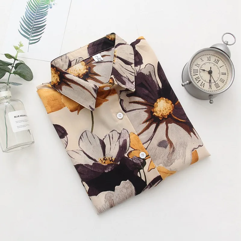 

Women Vintage Floral Print Lapel Casual Top Loose Single-Breasted Long Sleeve Blouse Office Ladies Shirt
