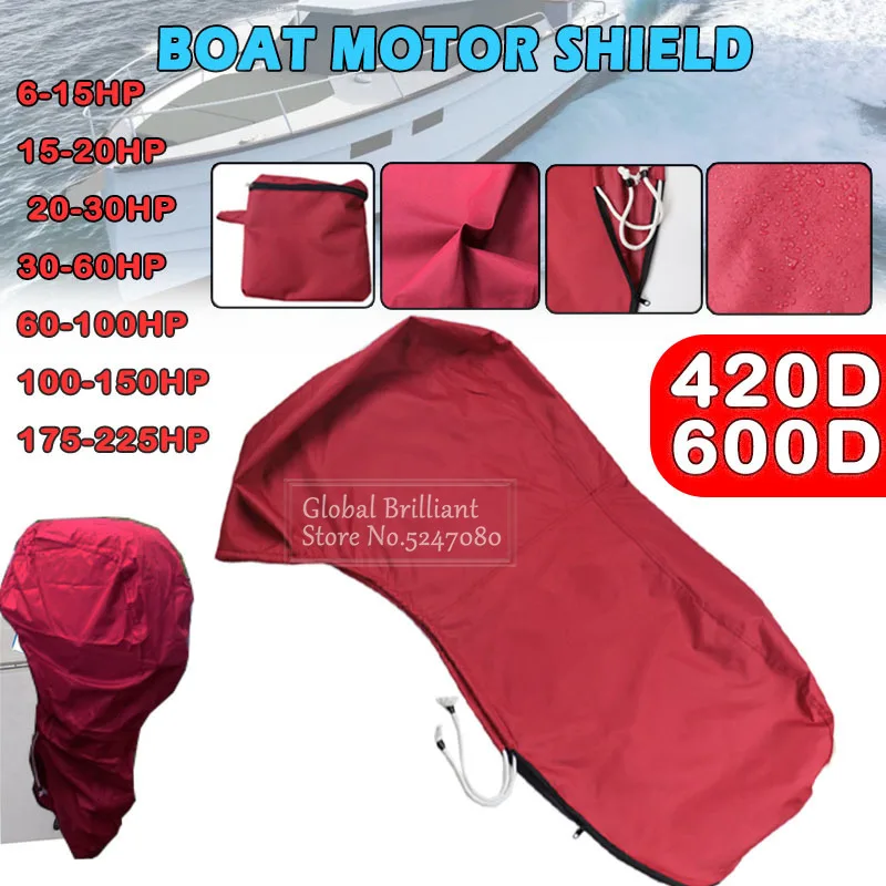 

420D/600D 6-225HP Boat Full Outboard Engine Cover Protection Waterproof Sunshade Dust-proof Anti-wind Anti-cold For Motor Red