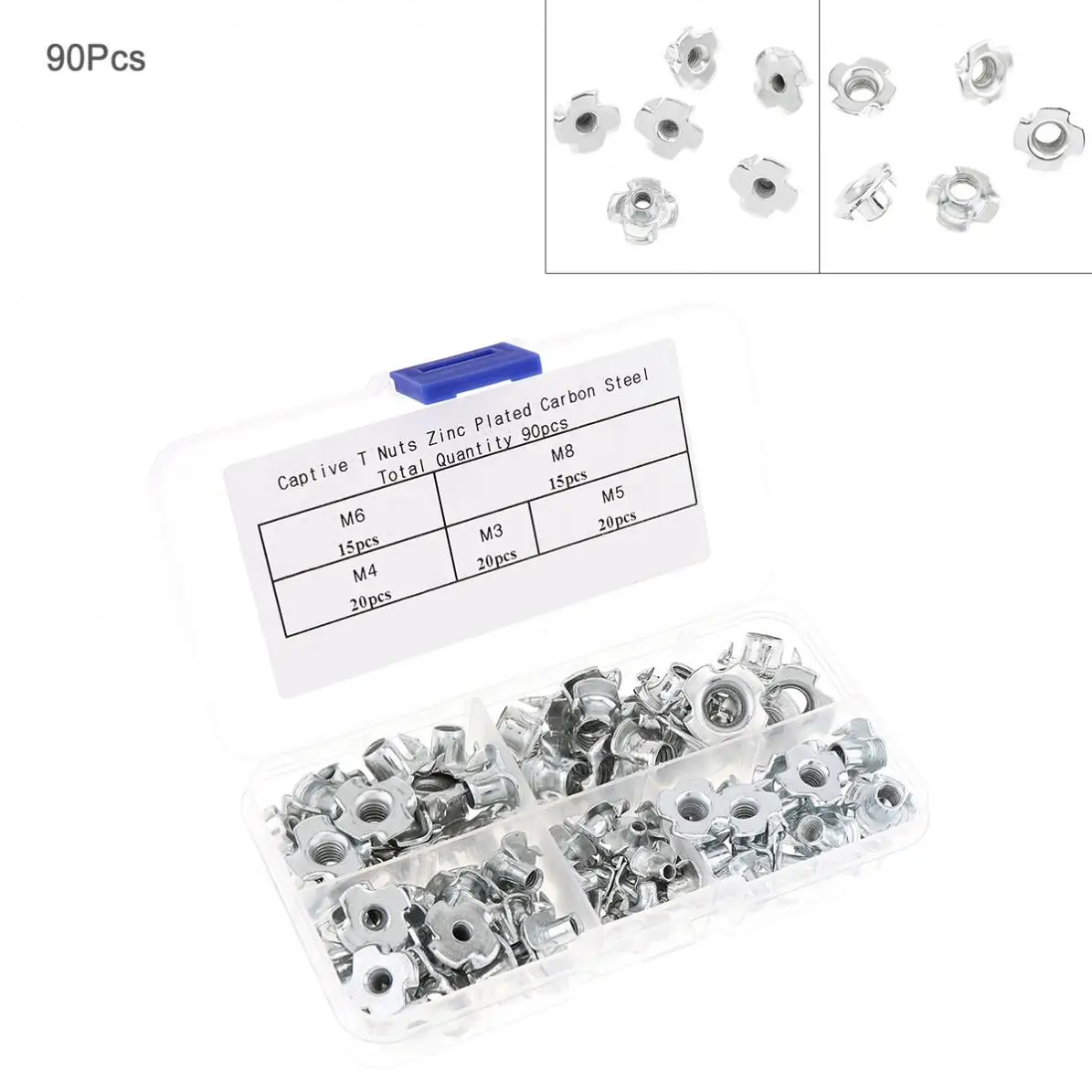90pcs Zinc Plated Four Claws Nut M3 M4 M5 M6 M8 Speaker Nut T Nut Blind Pronged Tee Nut Furniture Hardware Hand Tool Sets