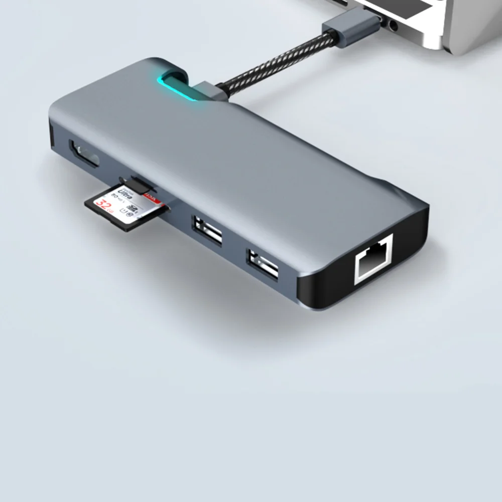 Концентратор USB Type C 7 в 1 к HDMI совместимый 3 0 SD TF RJ45 PD многопортовый адаптер для