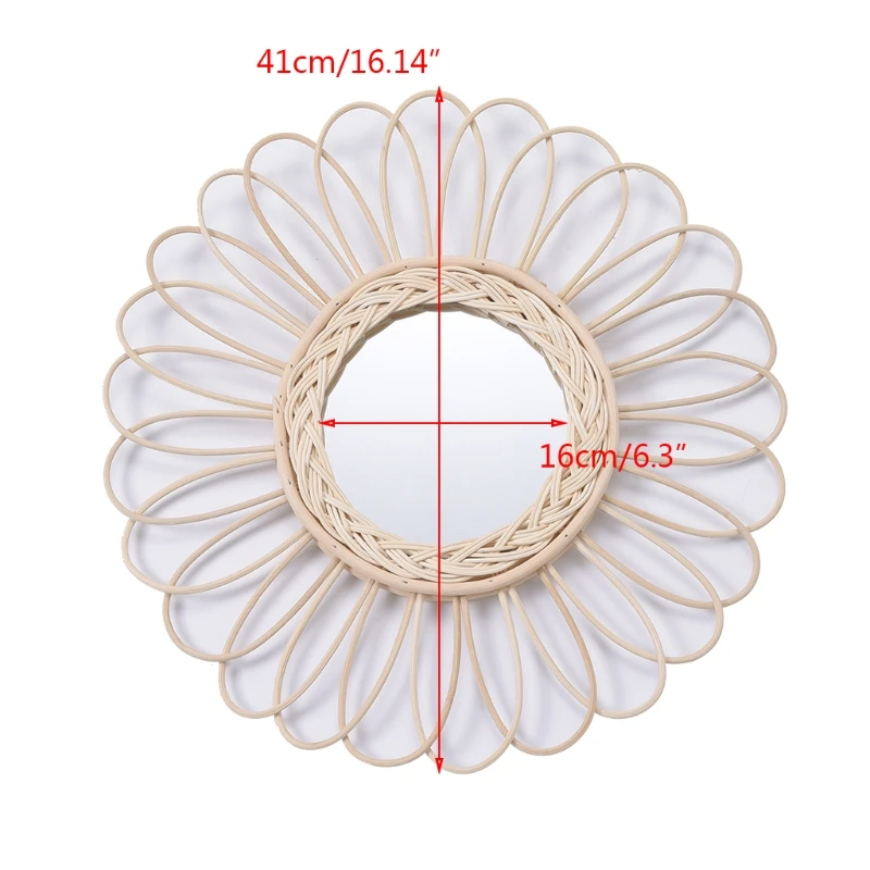 

Hanging Wall Mirror Rattan Innovative Art Decor Round Makeup Dressing Mirrors for Apartment Living Room Bedroom Bathroom