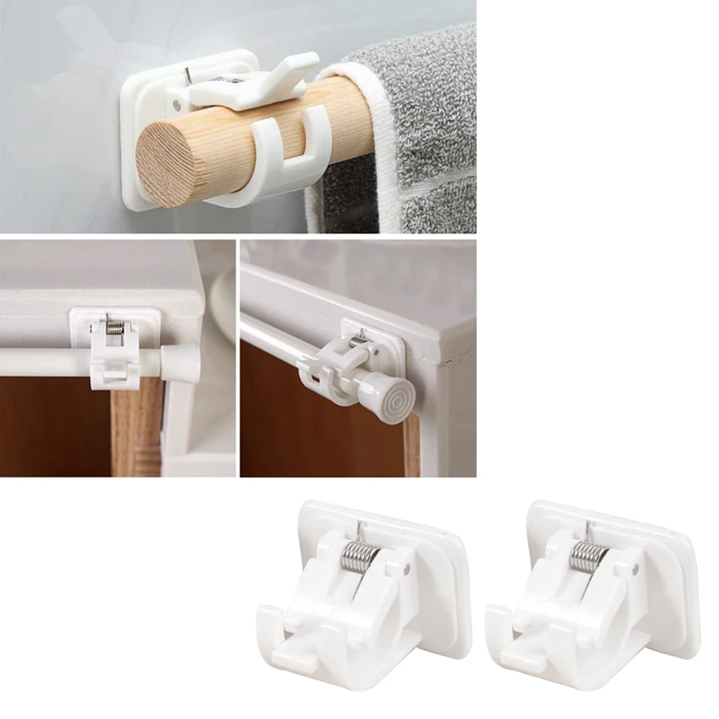 

2x Curtain Rod Brackets No Drill Adjustable Hang Curtain Rod Holders for Kitchen Curtain Pole Holders