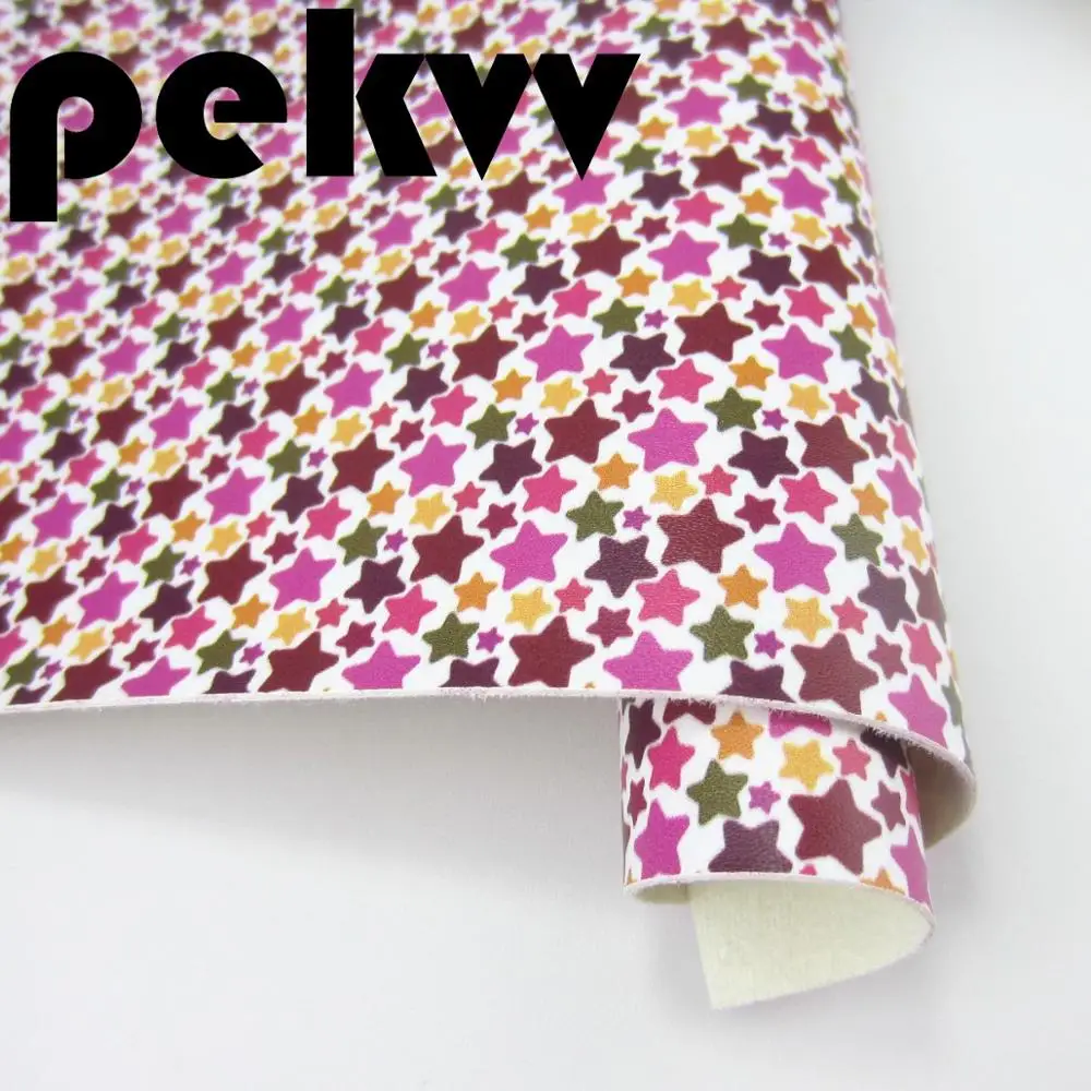 PR050 Stars Printed Faux Leather stars dots plaid For DIY bows Accessories crafts projects A4 Sheet 8"x11.8" PR010 - Color: PR050