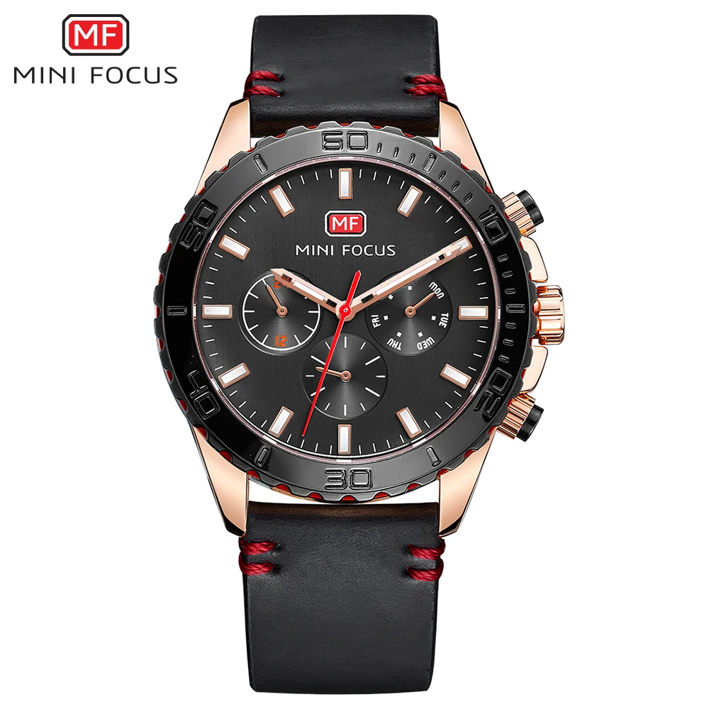 Мужские часы MINI FOCUS брендовые Роскошные Кварцевые с кожаным ремешком
