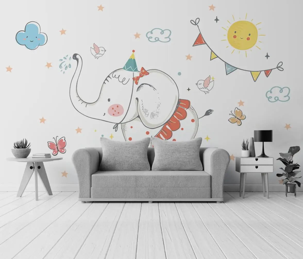 beibehang Custom papel de parede 3d Cloud Little Elephant Cartoon photo wallpaper for Child's Room wallpaper for bedroom walls