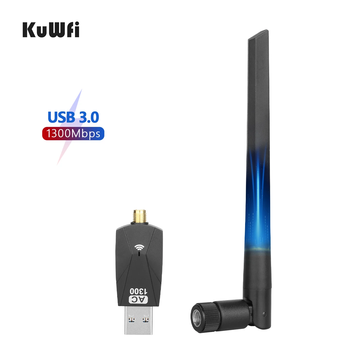 

KuWFi USB3.0 AC 1300Mbps Wifi Adapter Dual Band 2.4G&5.8G Wireless Network Card 802.11AC Wi-Fi Dongle for Laptop Desktop PC Mac