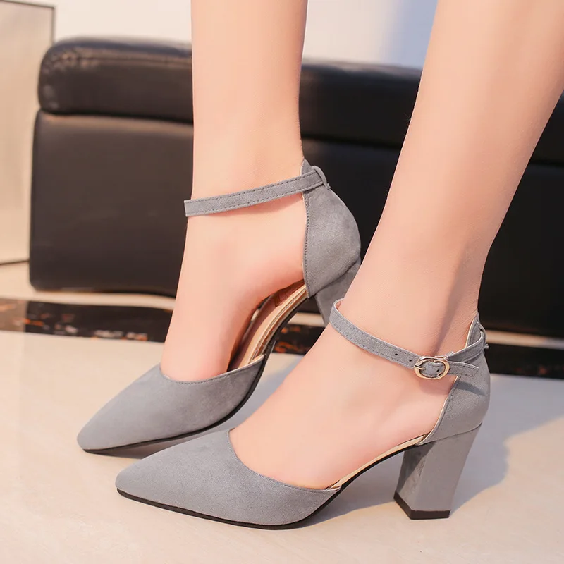 

HOT Summer Square High Heels Flock Pointed Sandals Sexy Female Summer Sandalias Shoes Mujer Zapatos Mujer Pumps 2020 Femeninas3