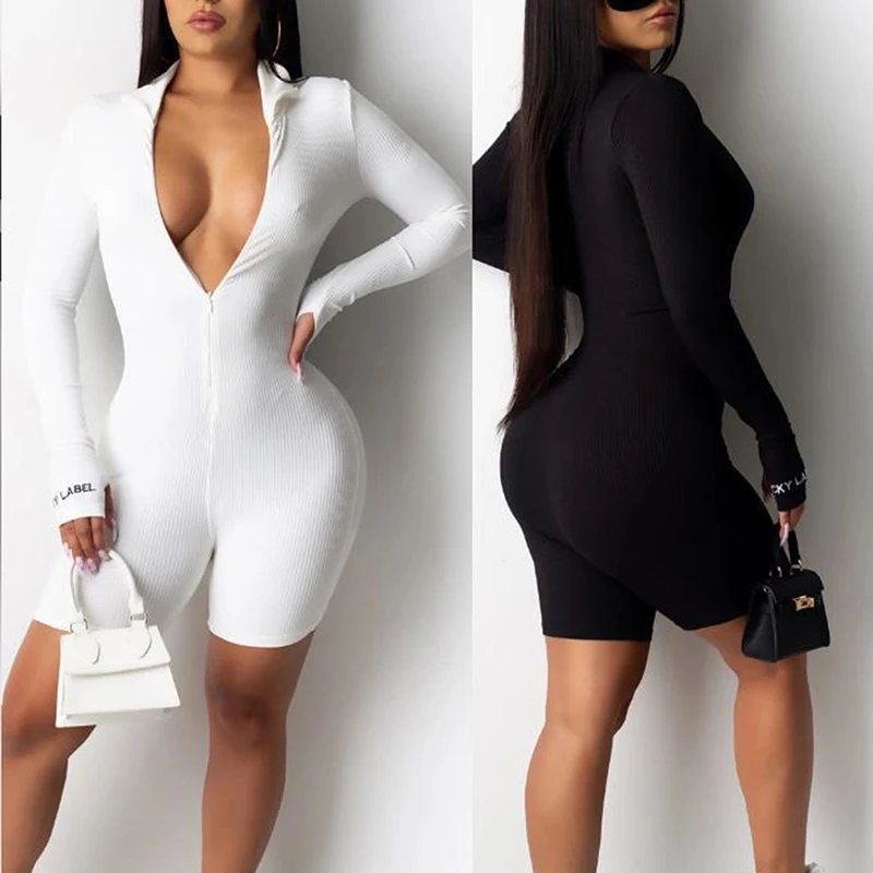 

Ribbed Turtleneck Sports Wear Casual Overalls Women Letters Embroidery Skinny Sexy Overalls Women Fitness Female Overalls